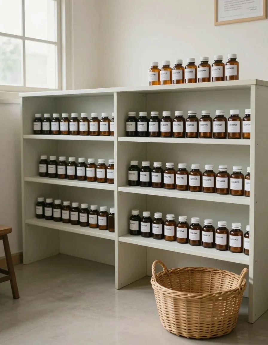 Priasehat stockroom counter in Jakarta with supplement packs arranged on shelves